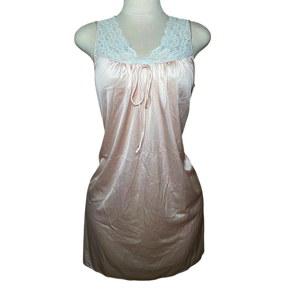 Vintage Made in USA Blush Lace Coquette Slip Satin Midi Girly Vantity Fair Dress